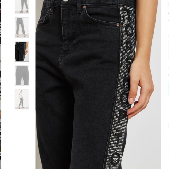 Diamond Embellished High waist Straight Leg Jeans, 99%Cotton Moto Ankle NEW 28 - Picture 4 of 10